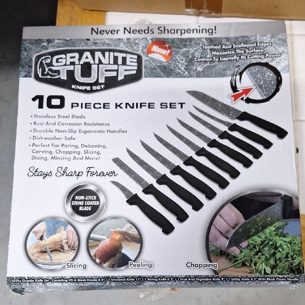 Granite Tuff 10 Piece Knife Set with Black Handles